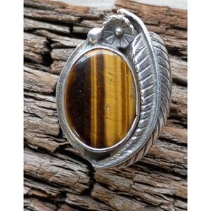 Vintage Tiger Eye Ring Sterling Silver Artisan Crafted Signed Western